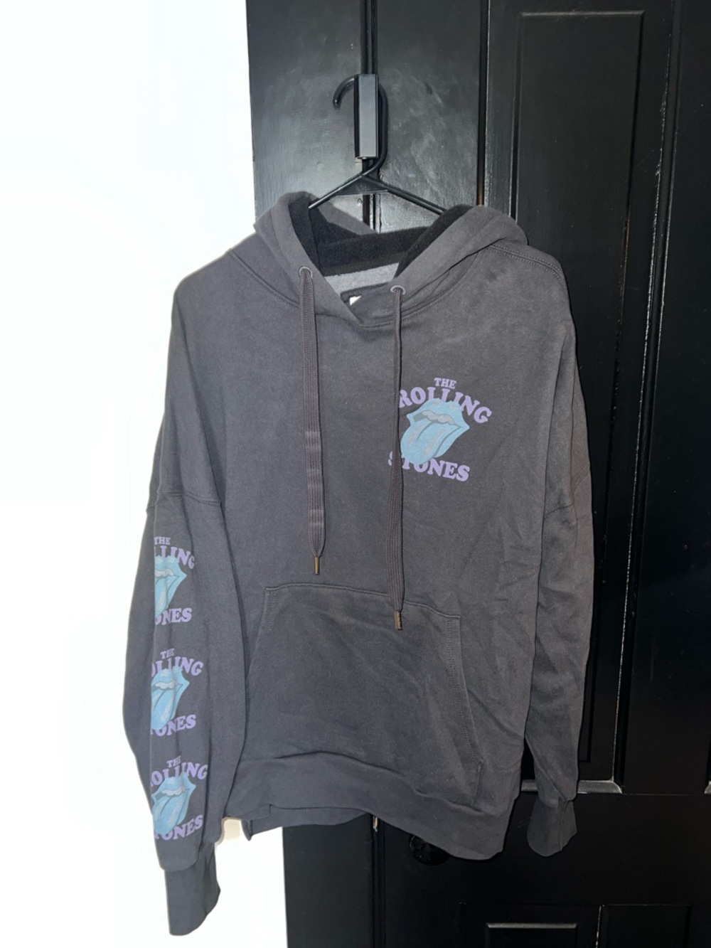 the Rolling Stones Black Hoodie with Blue & Purple Tongue Logos